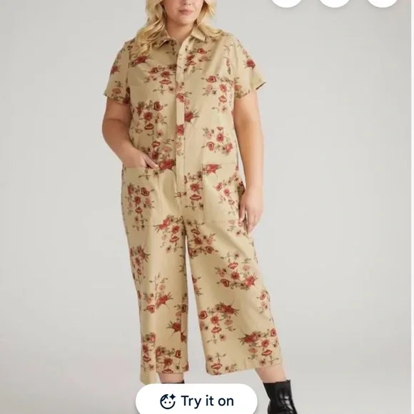 NWT UNIVERSAL STANDARD Kate Stretch Cotton Twill plus size denim Jumpsuit L (3X) - Picture 3 of 9